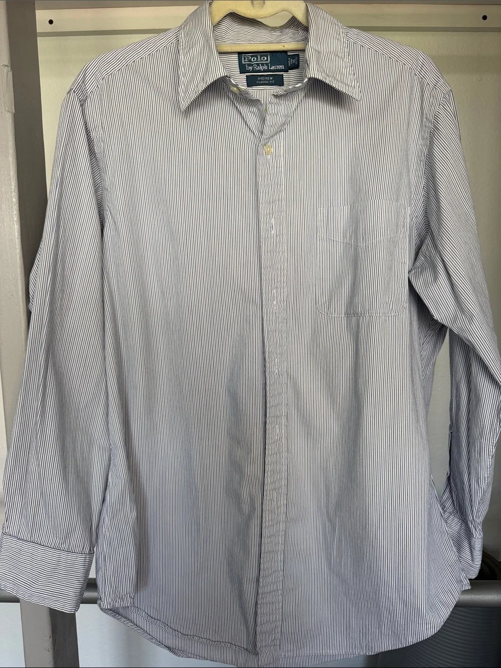Polo by Ralph Lauren White and Blue Pinstripe Dress Shirt